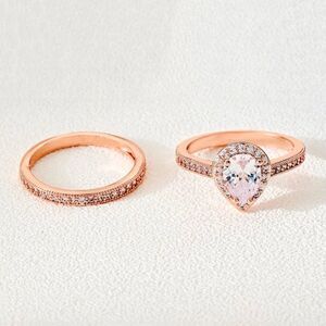 Rose Gold Gemstone CZ Ring Set
